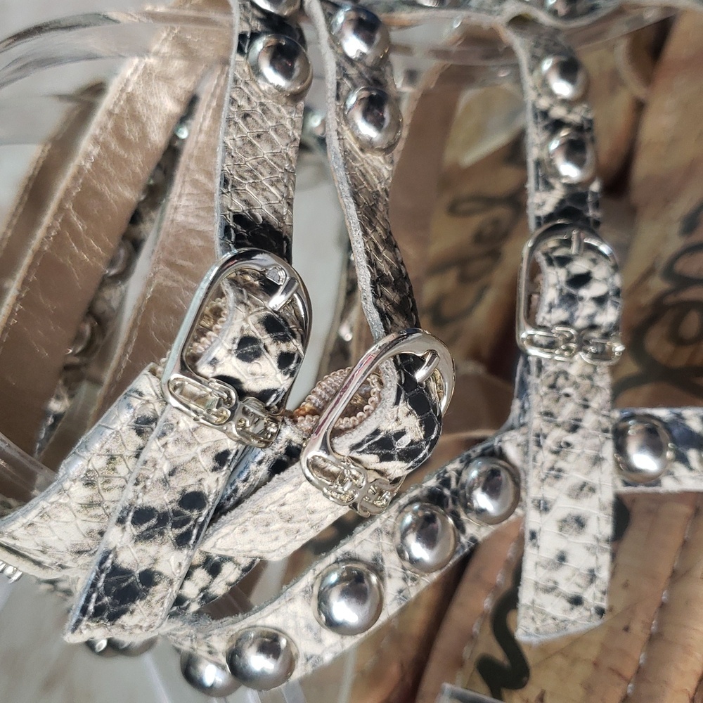 Sam Edelman Silver Studded Women's Snake Print Leather Gladiator Sandals 7 - Picture 4 of 7